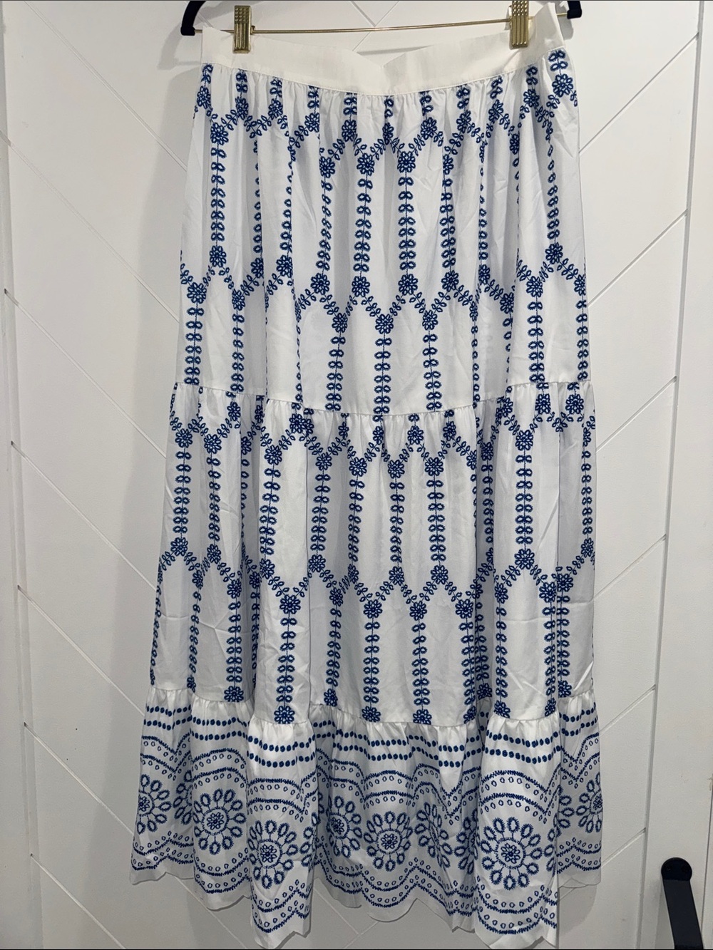 Commense White & Blue Embroidered Two-Piece Maxi Skirt Set - Picture 6 of 6